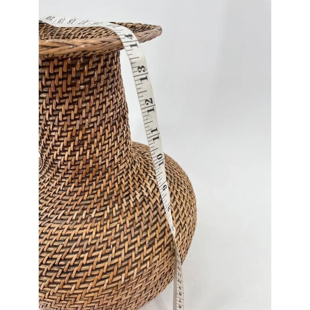 Handwoven Wicker Vase Decorative Accent Piece With Textured Weave & Wide Rim Des